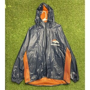 Denver Broncos Rain Jacket Mens Large Blue Pro Player Mesh Lined Windbreaker 90s